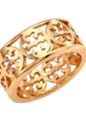 Tory Burch Gold-Tone Cutout Logo Band Ring